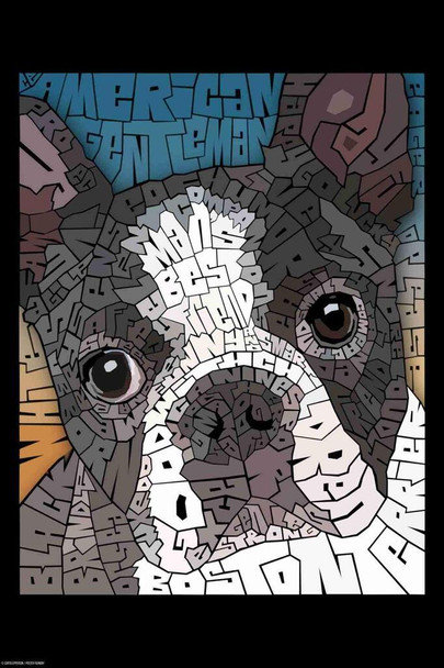 Curtis Epperson Boston Terrier Dog Word Mosaic Art Hand Drawn Cool Wall Art Print Poster 24x36