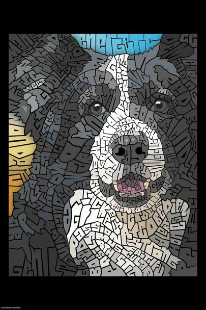Curtis Epperson Border Collie Dog Word Mosaic Art Hand Drawn Cool Wall Art Print Poster 24x36