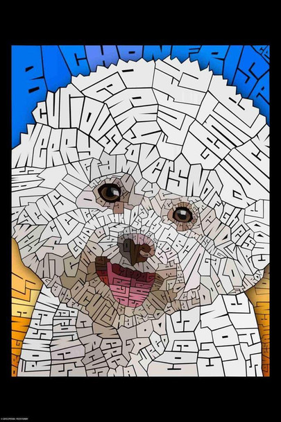 Curtis Epperson Bichon Frise Dog Word Mosaic Art Hand Drawn Cool Wall Art Print Poster 24x36