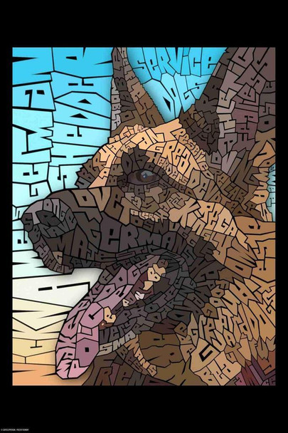 Curtis Epperson German Shepherd Dog Word Mosaic Art Hand Drawn Cool Wall Art Print Poster 24x36