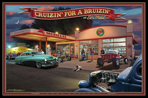 Cruizin for a Bruizin at Eds Mobile by Larry Grossman Print Poster 12x18