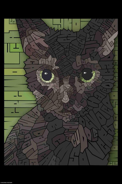 Curtis Epperson Lykoi Cat Word Mosaic Art Hand Drawn Cool Wall Art Print Poster 12x18