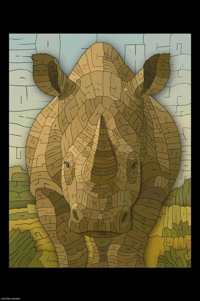 Curtis Epperson Rhinoceros Rhino Word Mosaic Art Hand Drawn Cool Wall Art Print Poster 24x36