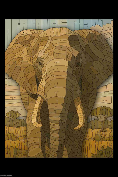 Curtis Epperson Elephant Word Mosaic Art Hand Drawn Cool Wall Art Print Poster 16x24