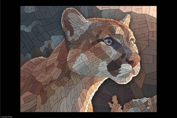 Curtis Epperson Mountain Lion Word Mosaic Art Hand Drawn Cool Wall Art Print Poster 16x24