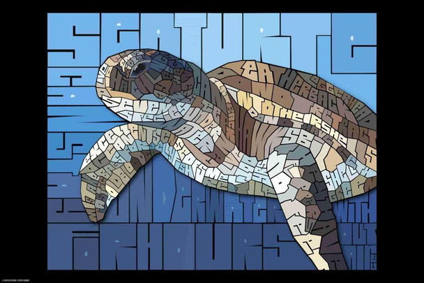 Curtis Epperson Sea Turtle Word Mosaic Art Hand Drawn Cool Wall Art Print Poster 12x18