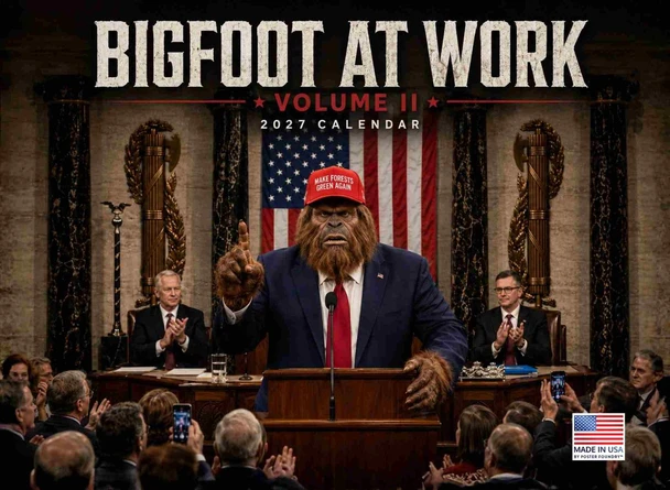 Bigfoot At Work Calendar 2027 Monthly Wall Calender 12 Month | American Made In The USA