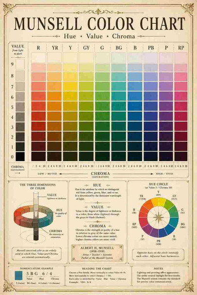 Munsell Vintage Scientific Color Plate Chart Cool Wall Art Print Poster 16x24