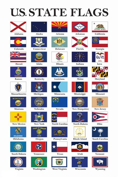 Laminated State Flags Poster 2026 Updated Edition US History Classroom Decorations Social Studies Classroom Teacher Supplies Poster Dry Erase Wall Art 12x18