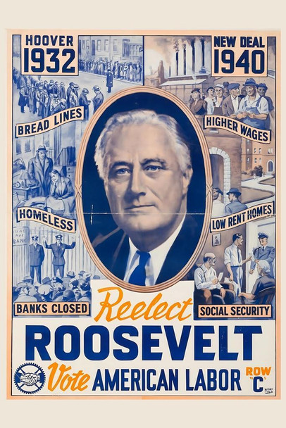 Laminated FDR Franklin D Roosevelt Poster Campaign Portrait Political Labor For Classroom Historical Vintage Presidential Election Photo Poster Dry Erase Wall Art 12x18