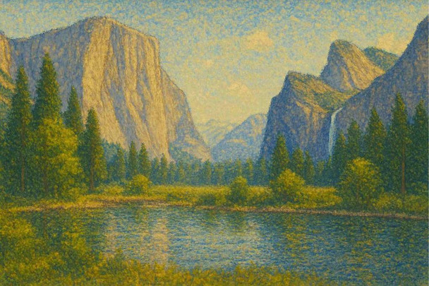Laminated Yosemite National Park Pointillist Valley Wall Art Print Poster 12x18