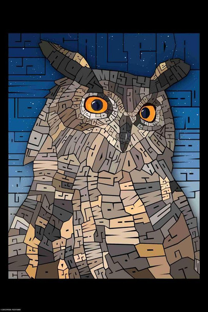 Laminated Curtis Epperson Owl Word Mosaic Art Hand Drawn Poster Dry Erase Wall Art 12x18