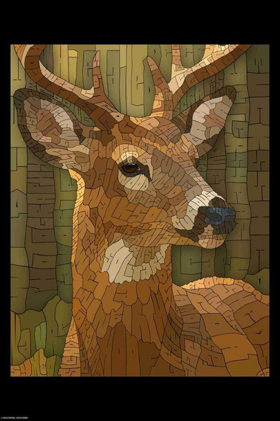 Laminated Curtis Epperson Deer Word Mosaic Art Hand Drawn Poster Dry Erase Wall Art 12x18