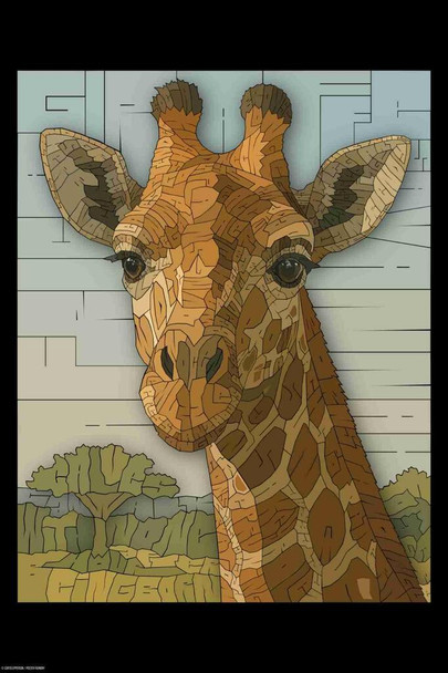 Laminated Curtis Epperson Giraffe Word Mosaic Art Hand Drawn Poster Dry Erase Wall Art 12x18