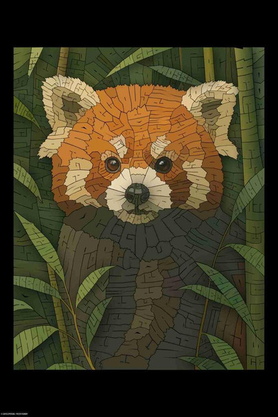 Laminated Curtis Epperson Red Panda Word Mosaic Art Hand Drawn Poster Dry Erase Wall Art 12x18