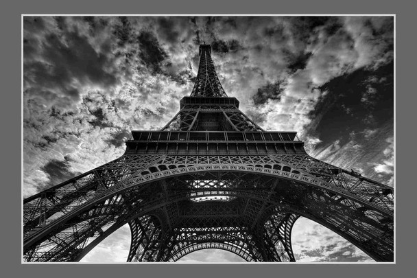 Laminated Dramatic Eiffel Tower Black and White Poster Dry Erase Wall Art 12x18
