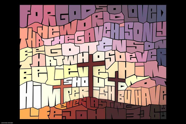 Laminated Curtis Epperson Three Crosses Word Mosaic Art Hand Drawn Poster Dry Erase Wall Art 12x18