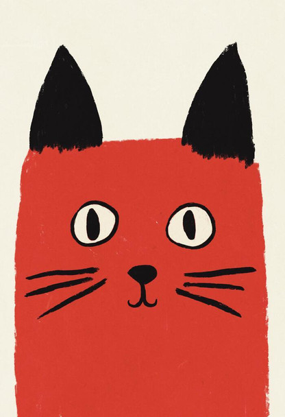 Laminated Funny Red Cat Minimalist Cartoon Art Poster Dry Erase Wall Art 12x18