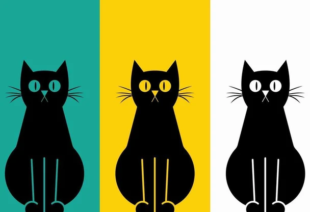 Laminated Pop Art Three Black Cats Trio Minimal Modern Retro Midcentury Poster Dry Erase Wall Art 12x18