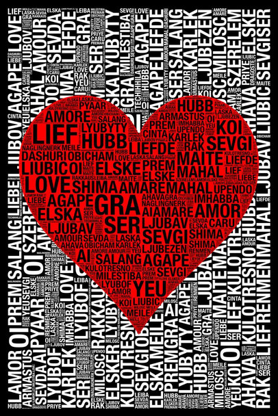 Words Love Red Cool Wall Art Print Poster 24x36