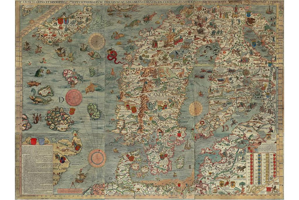 Laminated Carta Marina 16th Century World Map Vintage Antique Poster Poster Dry Erase Wall Art 24x36