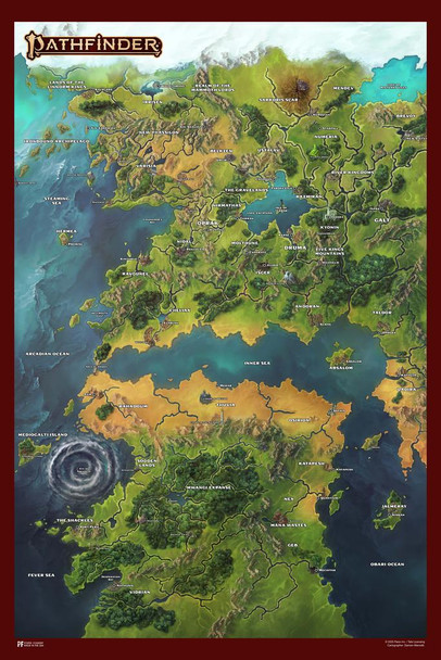 Laminated Pathfinder Map Poster Golarion Inner Sea RPG Game Art Poster Dry Erase Wall Art 24x36