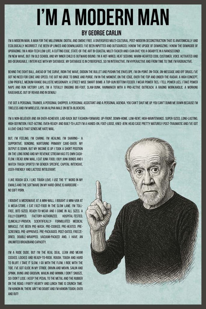 Laminated George Carlin The Modern Man Poster Dry Erase Wall Art 24x36