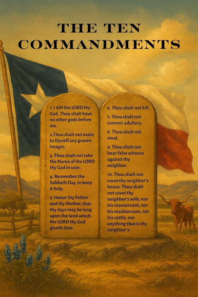 Laminated Ten Commandments Texas Schools Required Text Stone Tablets Poster Dry Erase Wall Art 24x36