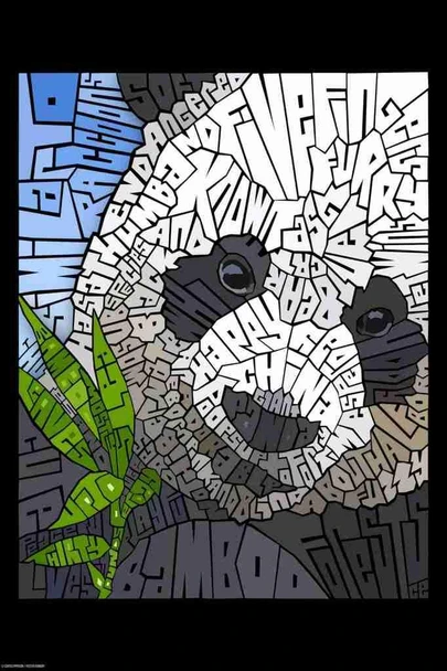 Laminated Curtis Epperson Panda Word Mosaic Art Hand Drawn Poster Dry Erase Wall Art 24x36