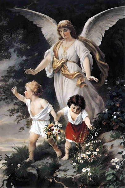 Laminated Guardian Angel Bernhard Plockhorst Poster Dry Erase Wall Art 24x36