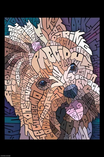 Laminated Curtis Epperson Yorkie Dog Word Mosaic Art Hand Drawn Poster Dry Erase Wall Art 24x36