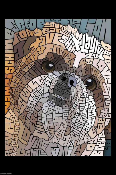 Laminated Curtis Epperson Shih Tzu Dog Word Mosaic Art Hand Drawn Poster Dry Erase Wall Art 24x36