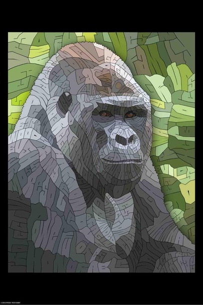 Laminated Curtis Epperson Silverback Gorilla Word Mosaic Art Hand Drawn Poster Dry Erase Wall Art 24x36