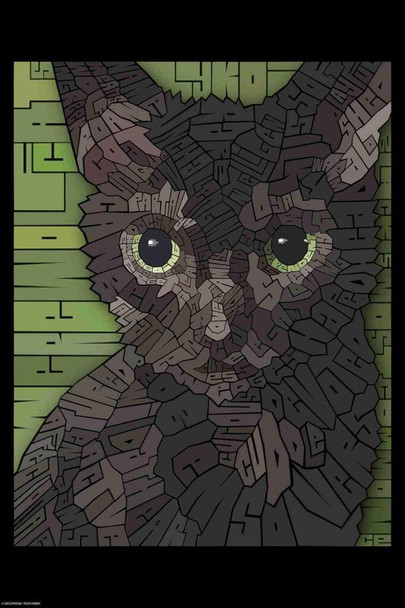 Laminated Curtis Epperson Lykoi Cat Word Mosaic Art Hand Drawn Poster Dry Erase Wall Art 24x36