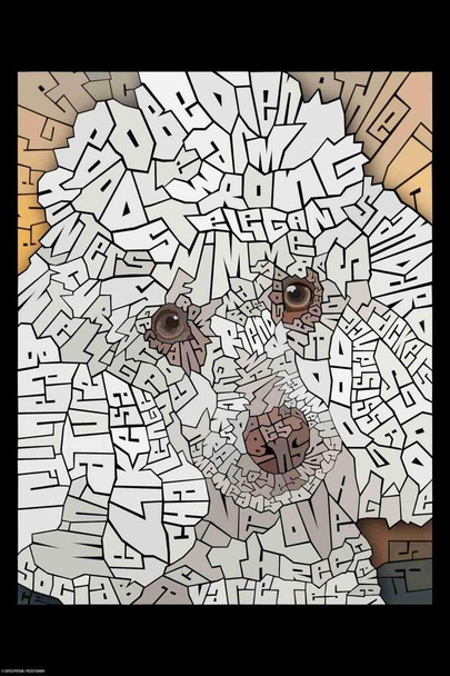 Laminated Curtis Epperson Poodle Dog Word Mosaic Art Hand Drawn Poster Dry Erase Wall Art 24x36