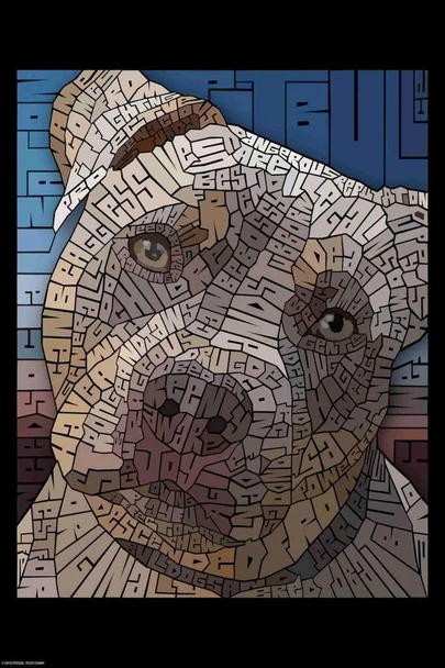 Laminated Curtis Epperson Pitbull V2 Word Mosaic Art Hand Drawn Poster Dry Erase Wall Art 24x36