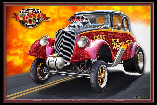 Laminated Wild Willys Gasser by Larry Grossman Print Poster 24x36