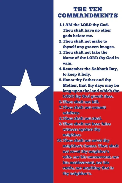 Laminated Ten Commandments Texas Schools Required Text Texas Flag Poster Dry Erase Wall Art 16x24