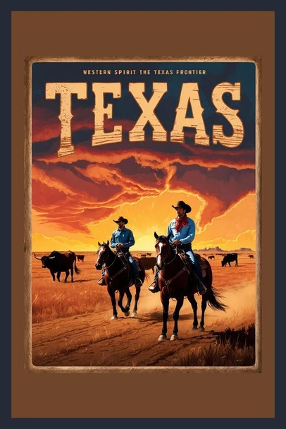 Laminated Texas Cowboys Western Spirit Texas Frontier Travel Poster Poster Dry Erase Wall Art 16x24