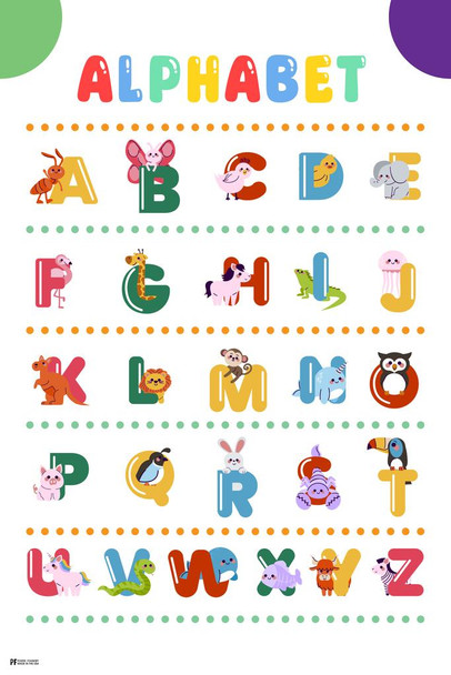 Laminated Alphabet Poster Kids Classroom Poster Letters Animals Poster Dry Erase Wall Art 16x24