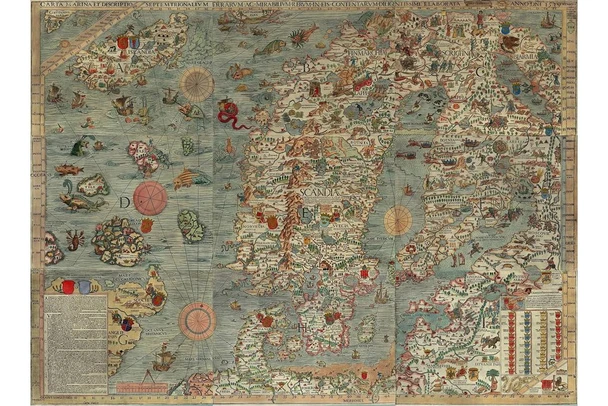 Laminated Carta Marina 16th Century World Map Vintage Antique Poster Poster Dry Erase Wall Art 16x24