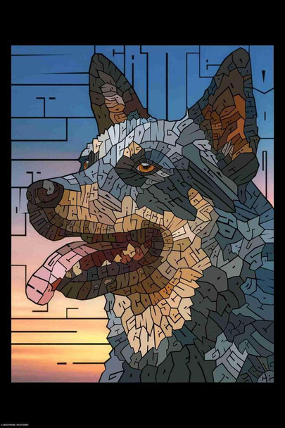Laminated Curtis Epperson Australian Cattle Word Mosaic Art Hand Drawn Poster Dry Erase Wall Art 16x24