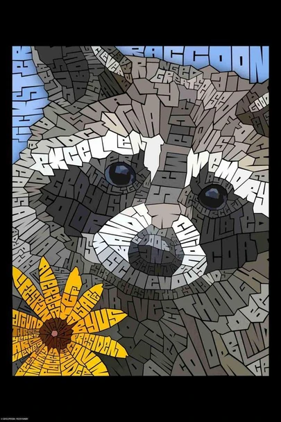 Laminated Curtis Epperson Raccoon Word Mosaic Art Hand Drawn Poster Dry Erase Wall Art 16x24