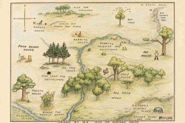 100 Aker Wood Map Art Print Poster 12x18