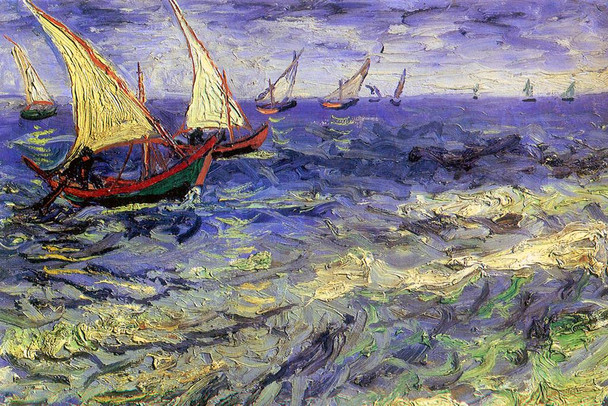 Vincent Van Gogh Boats at Sea Saintes Maries de la Mer Impressionist Landscape Cool Wall Art Print Poster 36x24