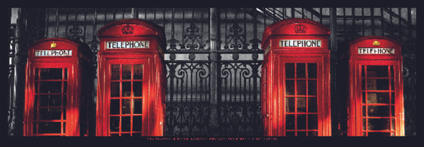 London Red Phone Boxes by Stephane Rey Gorrez Panorama Photo Thick Cardstock Poster 37x13 inch