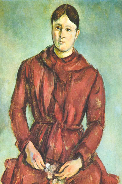 Cezanne Portrait of Madame Cezanne In A Red Dress Impressionist Posters Paul Cezanne Prints Woman Painting Wall Art French Artist Wall Decor Sitting Romantic Art Cool Wall Art Print Poster 12x18