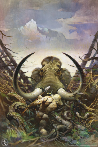The Mammoth by Frank Frazetta Wall Art Gothic Fantasy Decor Frank Frazetta Artwork Scary Art Prints Horror Battle Posters Frazetta Illustration Nude Monster Cool Wall Decor Art Print Poster 12x18