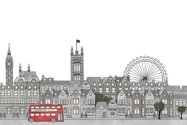 Iconic London England Skyline Illustration Cool Wall Art Print Poster 36x24