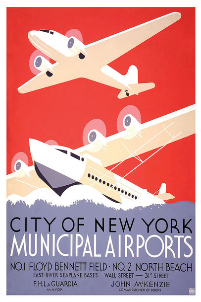 City of New York Municipal Airports Vintage Travel Cool Wall Art Print Poster 12x18